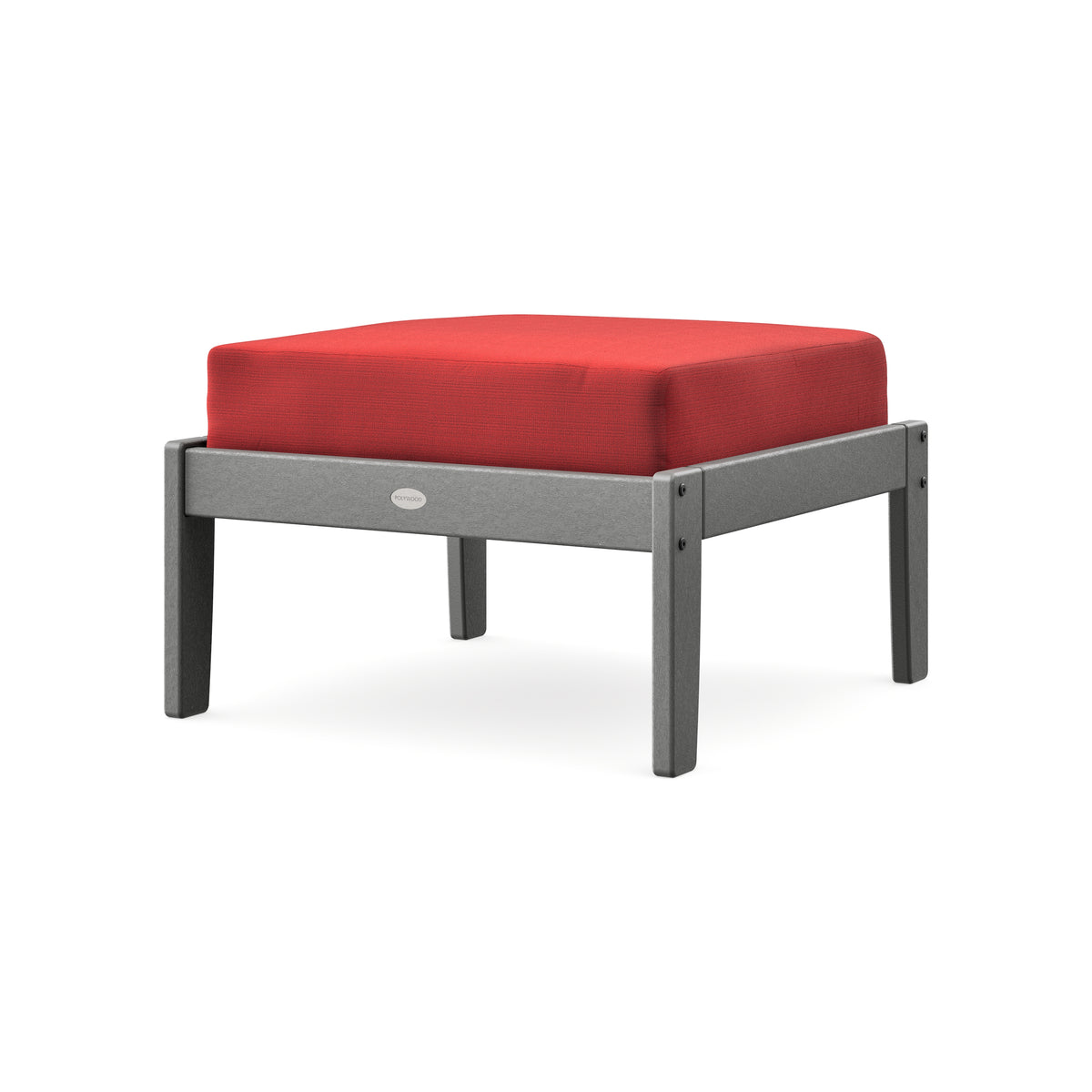 POLYWOOD Braxton Deep Seating Ottoman in Slate Grey / Crimson Linen