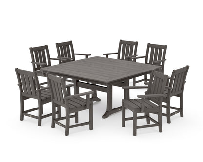 POLYWOOD Oxford 9-Piece Square Dining Set with Trestle Legs in Driftwood