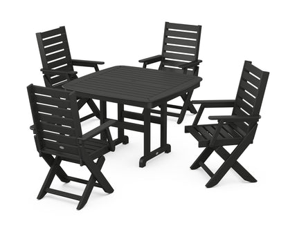 POLYWOOD Captain Folding Chair 5-Piece Dining Set with Trestle Legs - 44" Table in Black