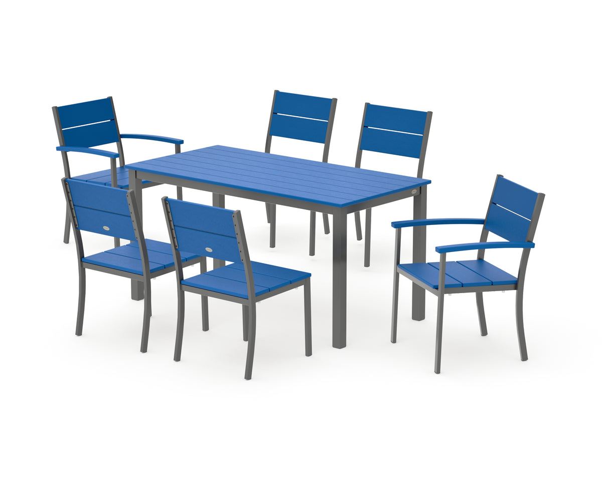 POLYWOOD Main Street 7-Piece Dining Set with Main Street 30 x 60 Dining Table in Charcoal / Pacific Blue