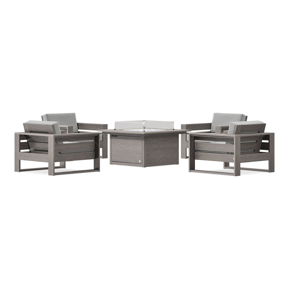POLYWOOD PW Designer Series Latitude 5-Piece Lounge Fire Table Set in Driftwood / Grey Mist