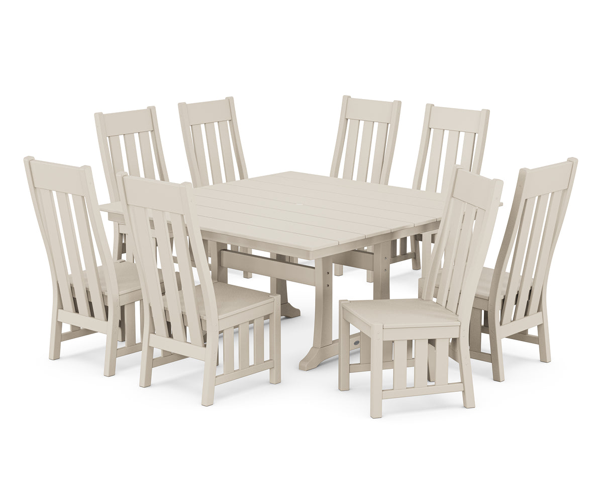 POLYWOOD Acadia Side Chair 9-Piece Square Farmhouse Dining Set with Trestle Legs in Sand