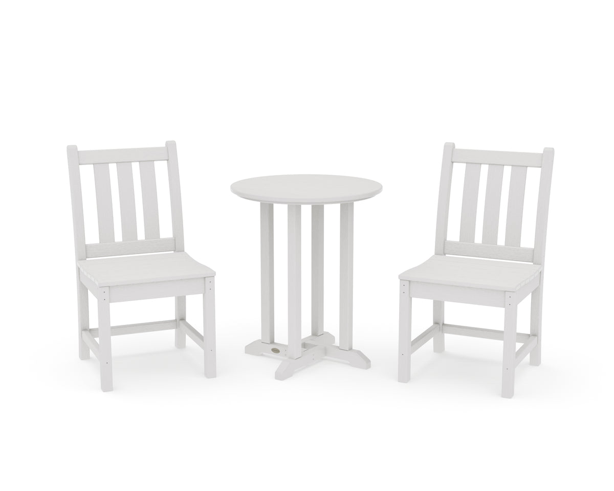 POLYWOOD Traditional Garden Side Chair 3-Piece Round Bistro Dining Set in Vintage White