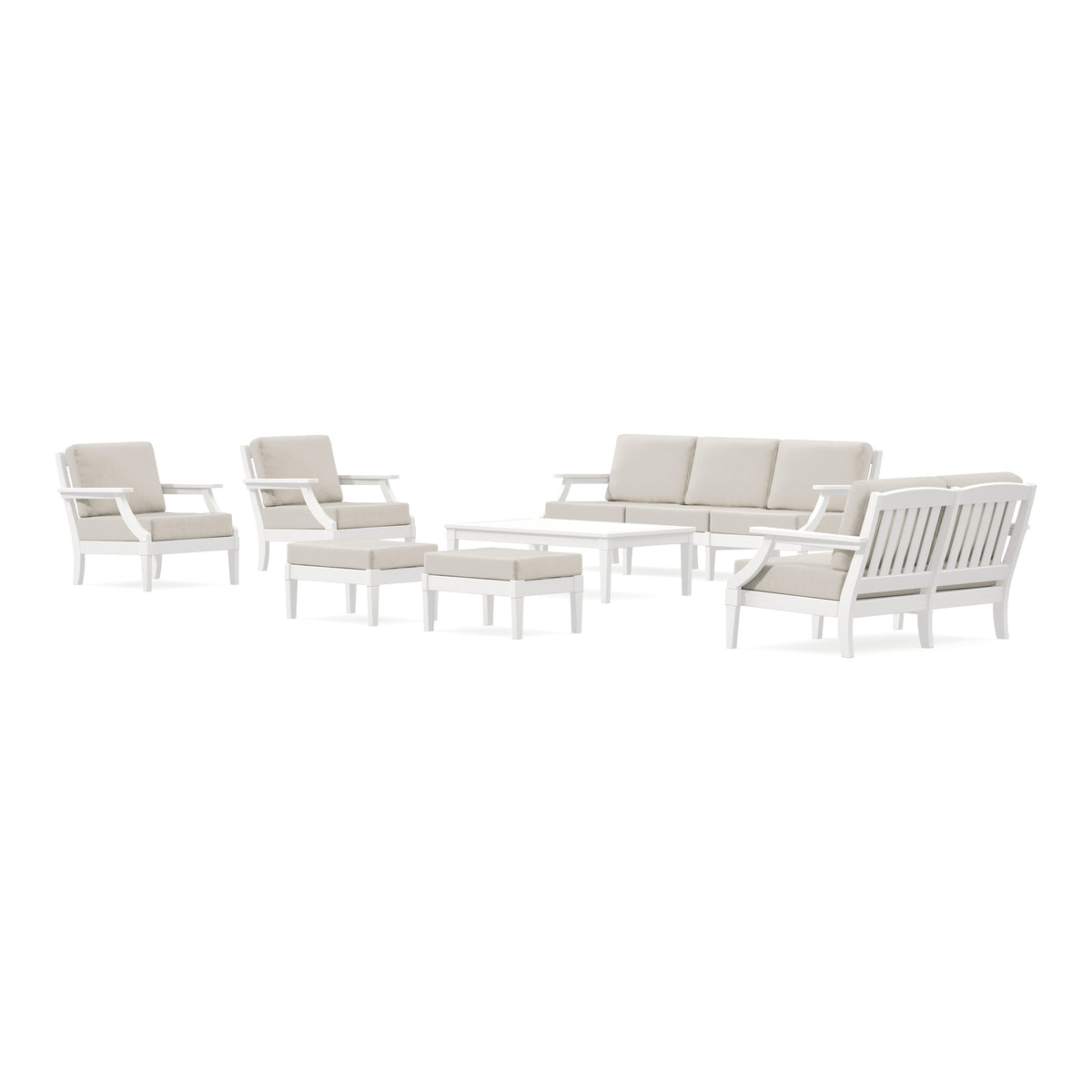 POLYWOOD PW Designer Series Estate 7-Piece Lounge Sofa Set in Vintage White / Dune Burlap
