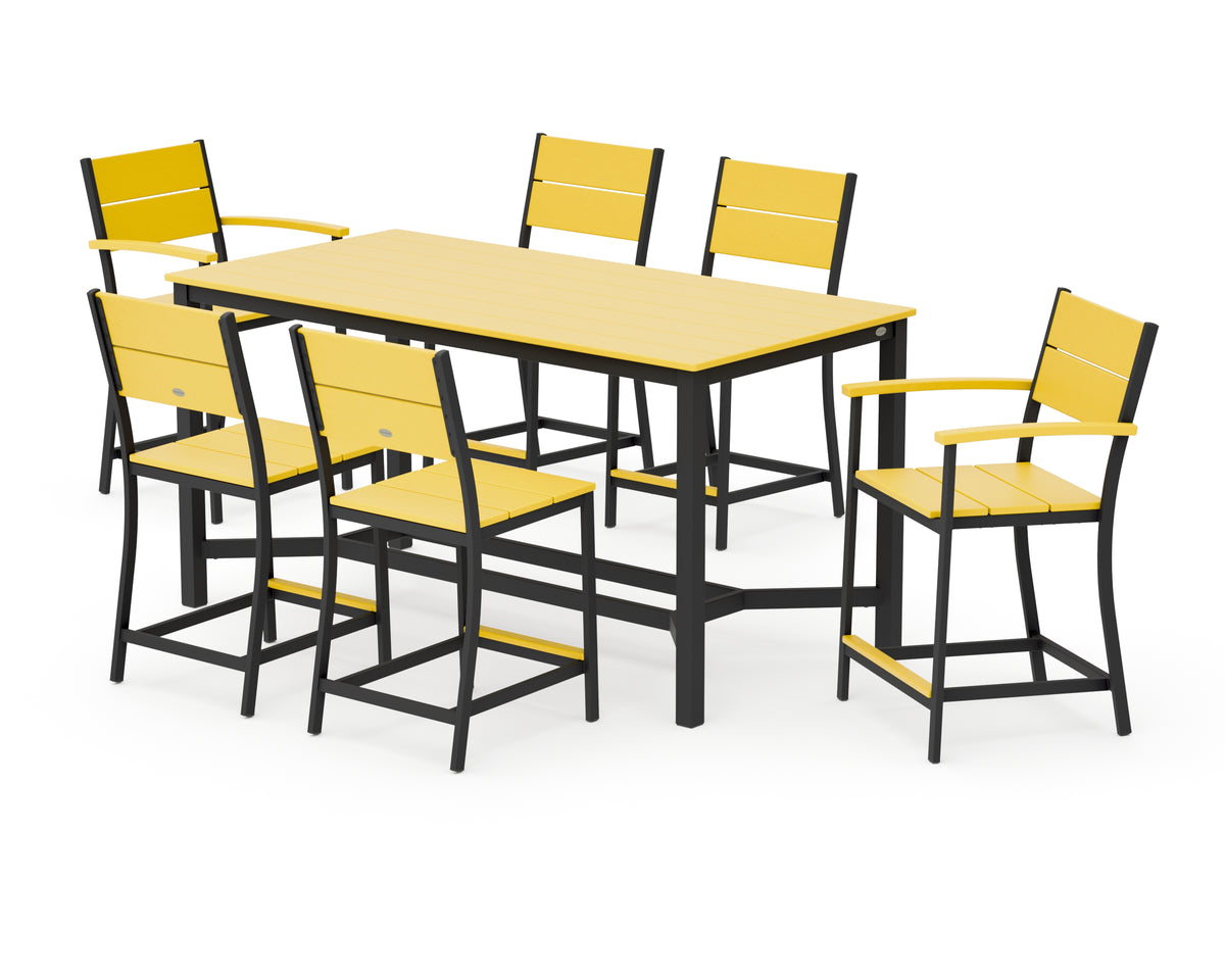 POLYWOOD Main Street 7-Piece Counter Set in Black / Lemon