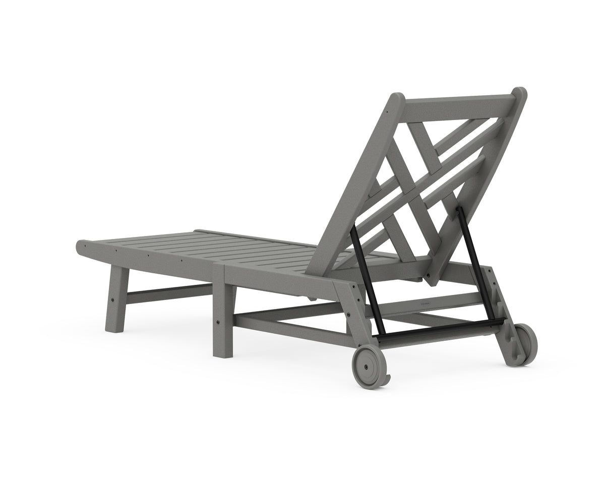 Additional angle of the POLYWOOD Chippendale Chaise with Wheels in Slate Grey