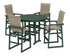 POLYWOOD EDGE Woven Highback 5-Piece Round Farmhouse Bar Set in Green / Dune Grass