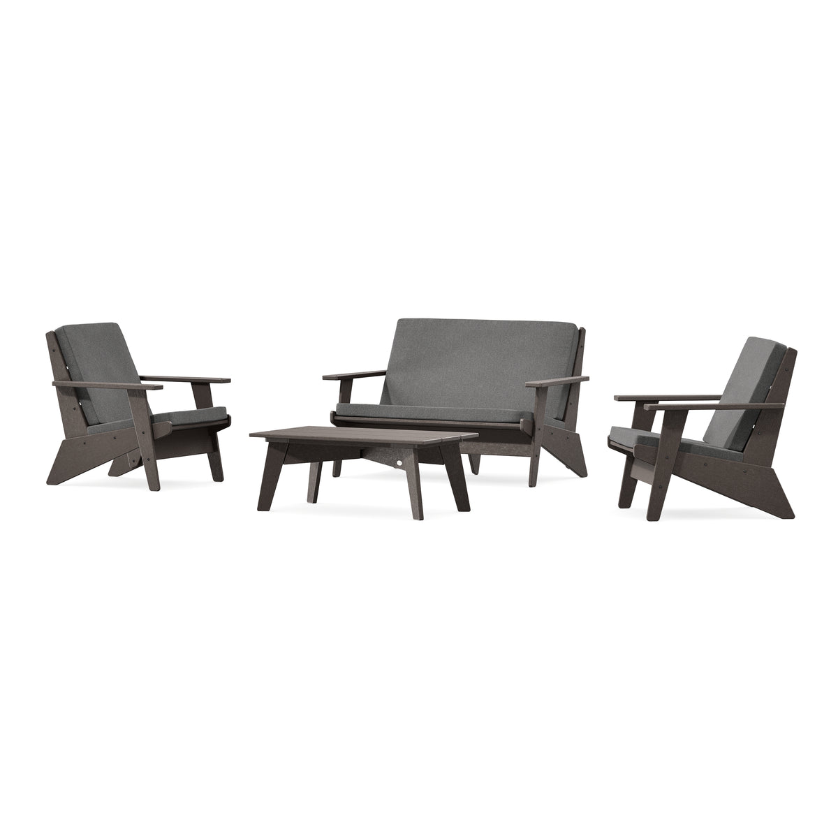POLYWOOD Riviera Modern Lounge 4-Piece Set in Vintage Coffee