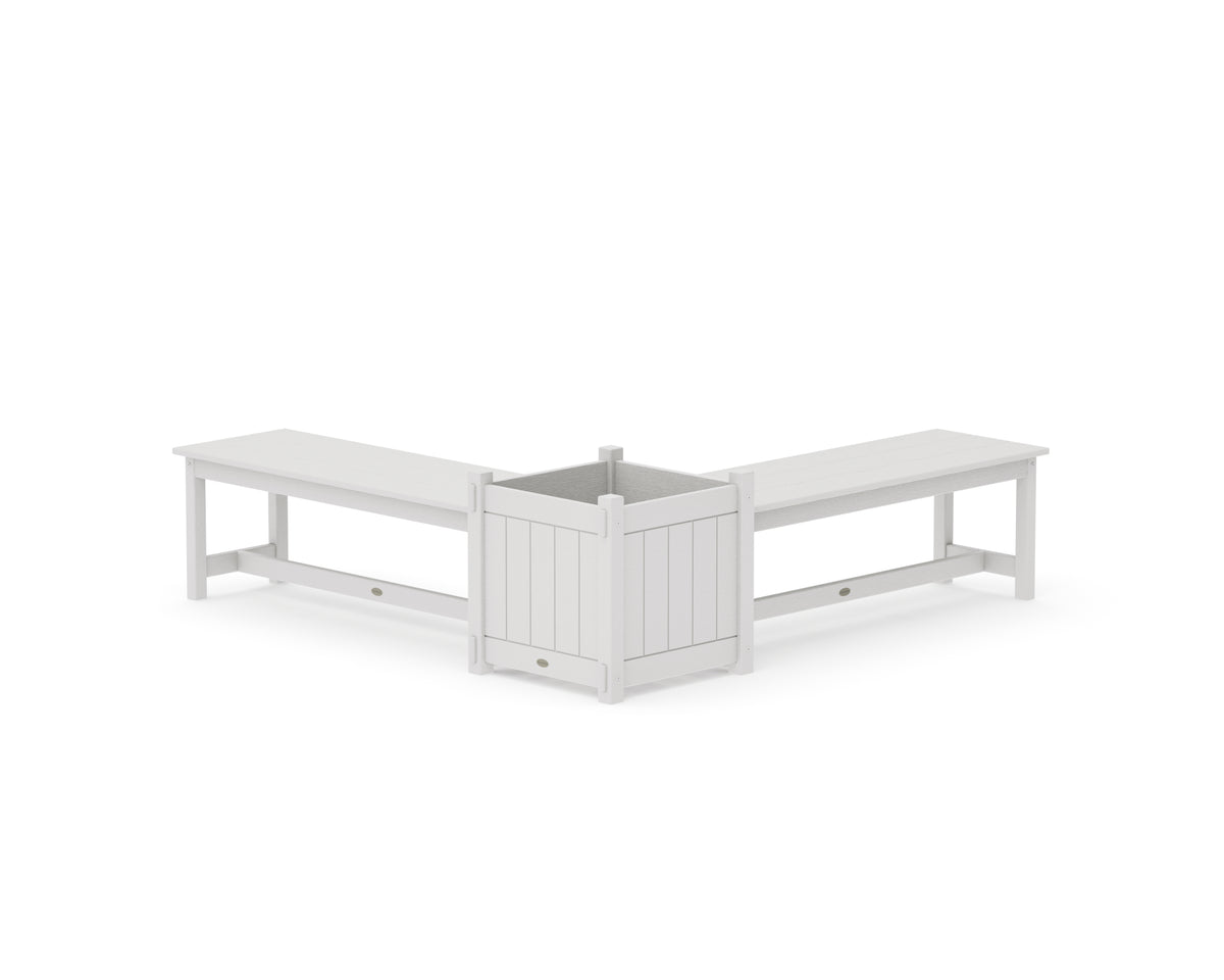 POLYWOOD 48" Vineyard L-Shaped Planter Bench Set - Large in Vintage White