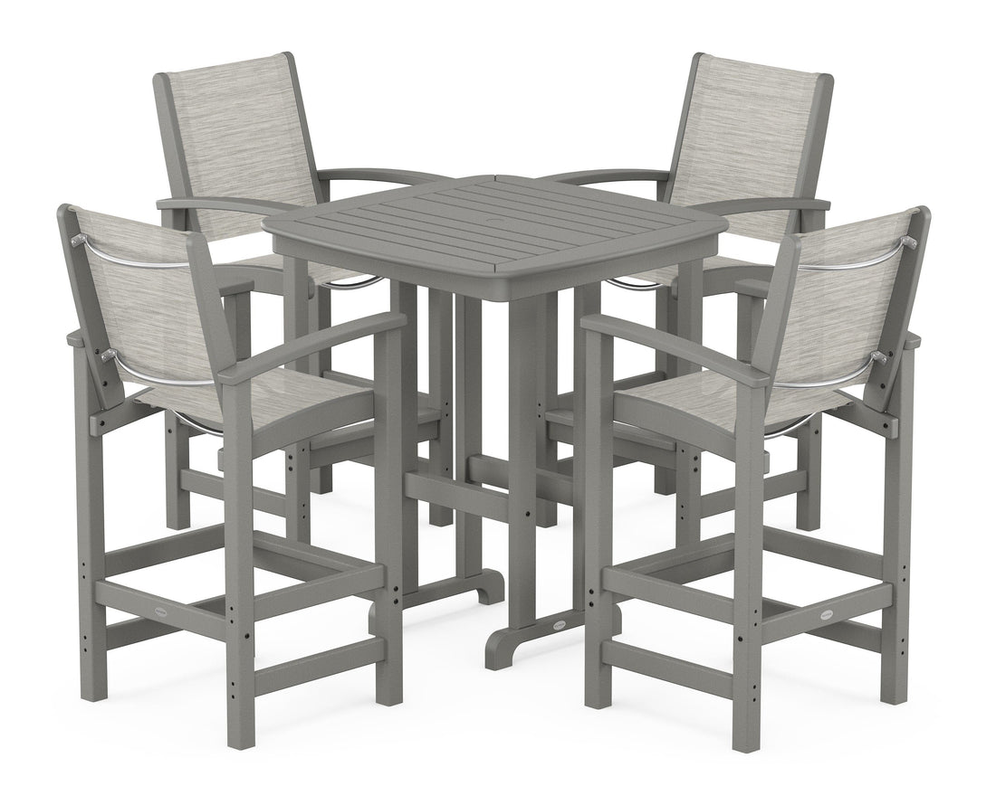 POLYWOOD Coastal 5-Piece Bar Set in Slate Grey / Birch