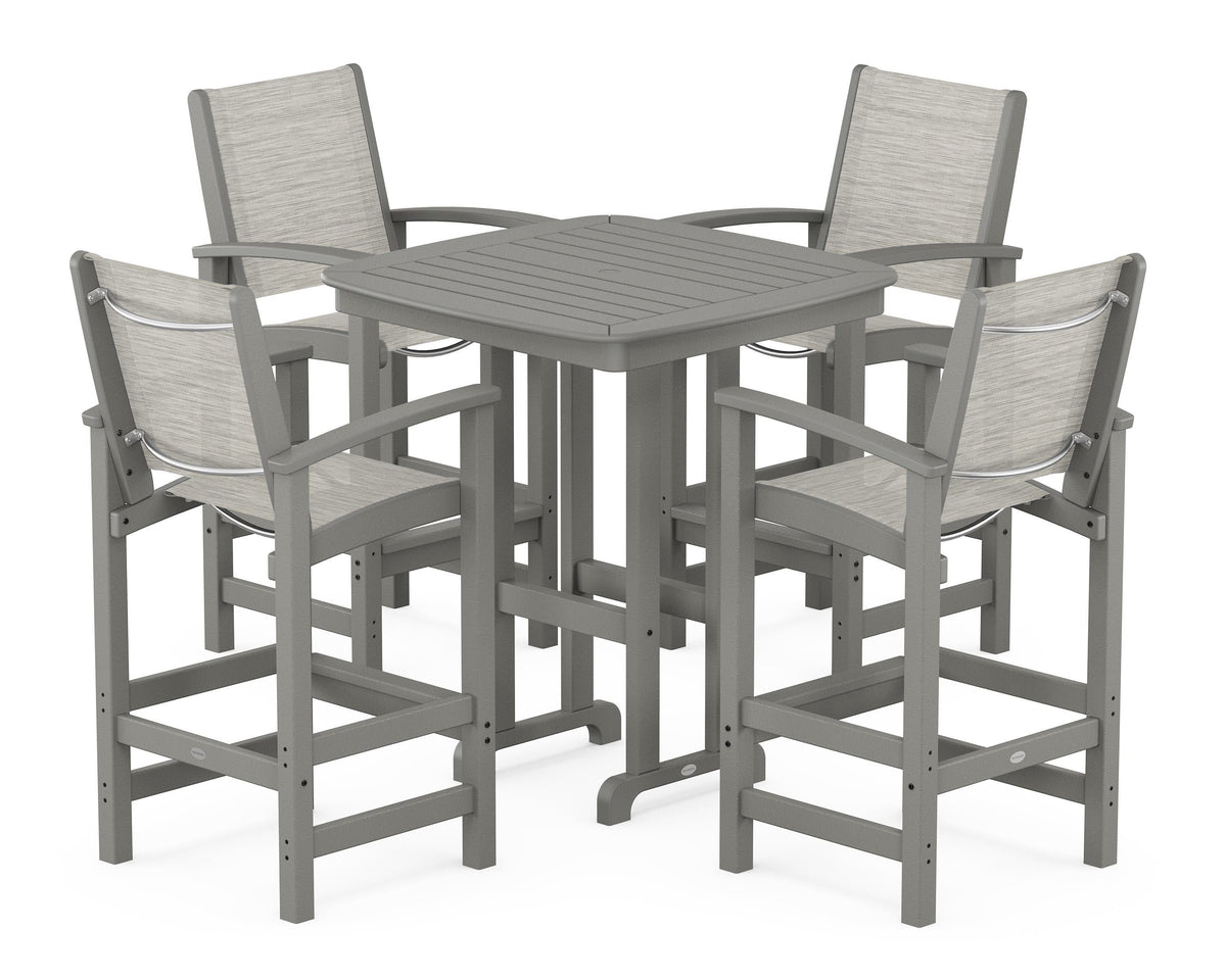 POLYWOOD Coastal 5-Piece Bar Set in Slate Grey / Birch