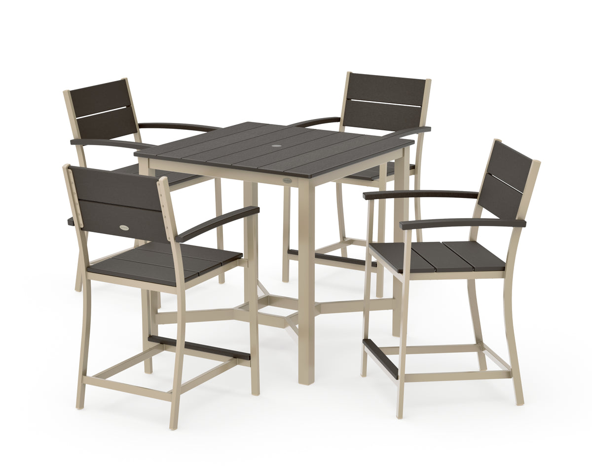 POLYWOOD Main Street 5-Piece Counter Set in Sand / Vintage Coffee