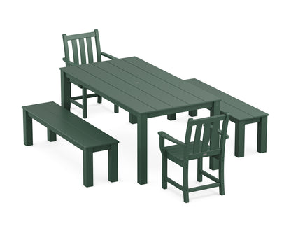 POLYWOOD Traditional Garden 5-Piece Parsons Dining Set with Benches in Green