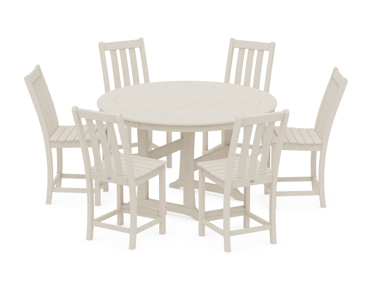 POLYWOOD Vineyard 7-Piece Side Chair Round Counter Set in Sand