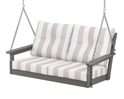 POLYWOOD Vineyard Deep Seating Swing in Slate Grey / Cabana Stripe Dune Burlap