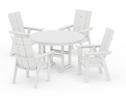 POLYWOOD Modern Curveback Adirondack 5-Piece Round Farmhouse Dining Set in White