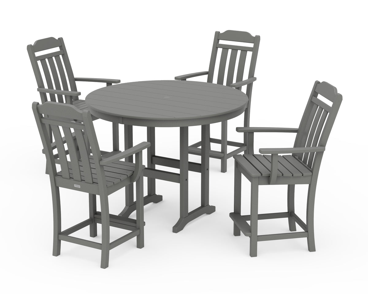 POLYWOOD Country Living Cottage 5-Piece Round Farmhouse Counter Set in Slate Grey
