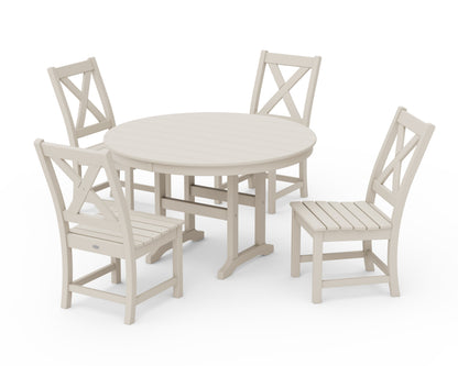 POLYWOOD Braxton Side Chair 5-Piece Round Dining Set in Sand