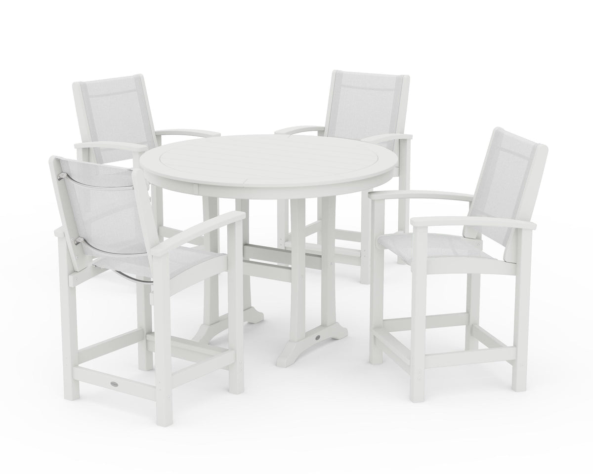 POLYWOOD Coastal 5-Piece Counter Set in Vintage White / White