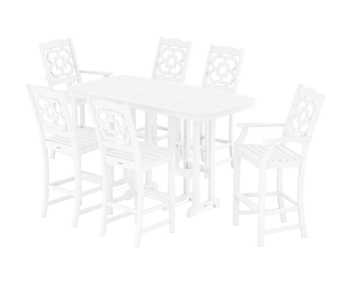 POLYWOOD Chinoiserie 7-Piece Bar Set in White