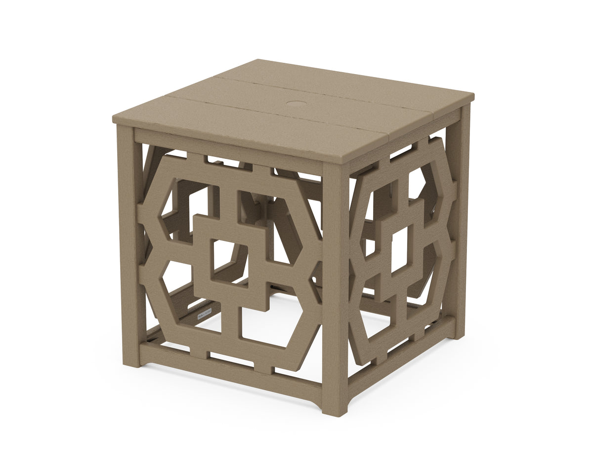 POLYWOOD Chinoiserie Umbrella Stand Accent Table in Vintage Sahara