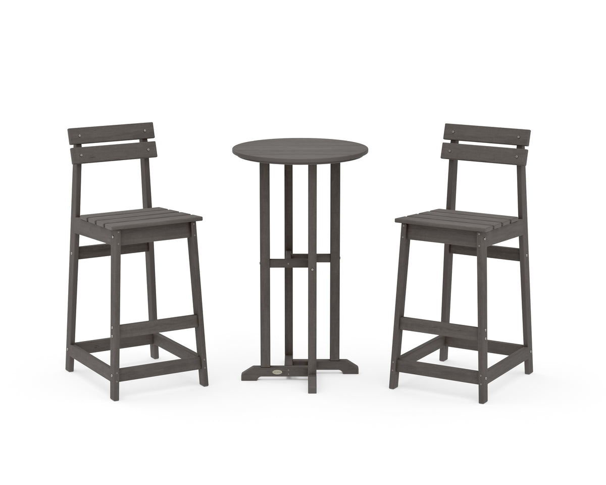 POLYWOOD Modern Studio Plaza Bar Chair 3-Piece Bistro Set in Driftwood