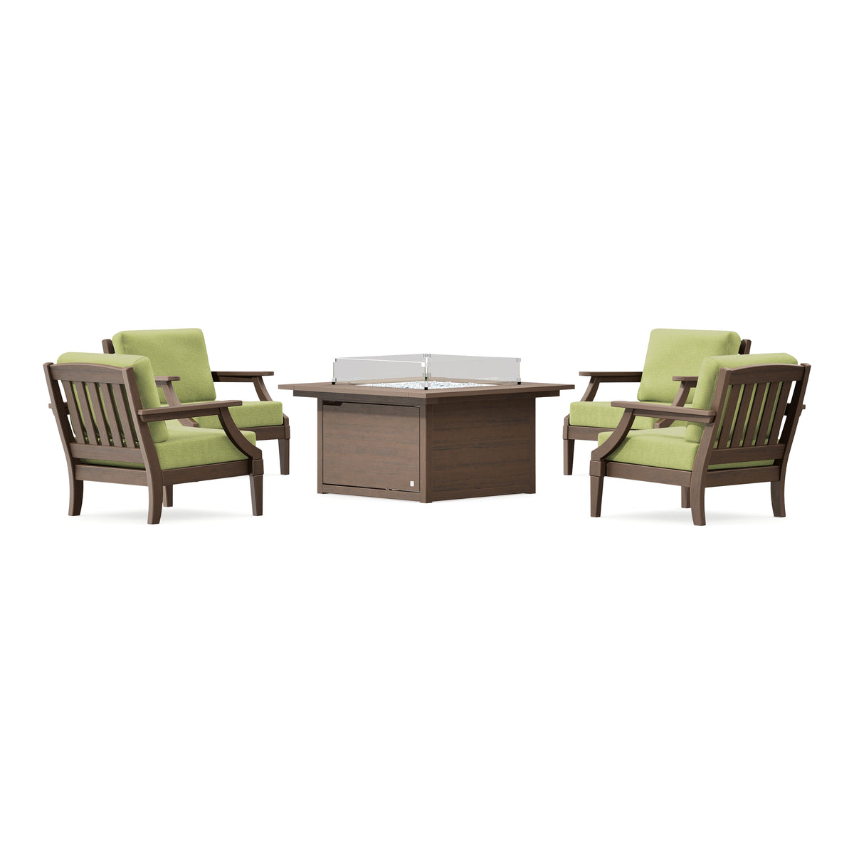 POLYWOOD PW Designer Series Estate 5-Piece Lounge Fire Table Set in Kona / Chartreuse Boucle