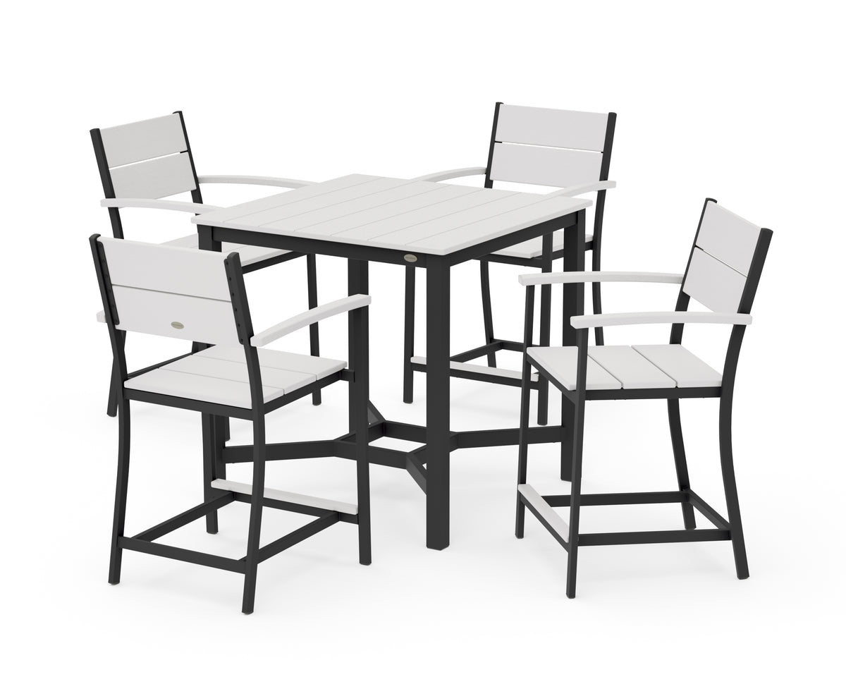POLYWOOD Main Street 5-Piece Counter Set in Black / Vintage White