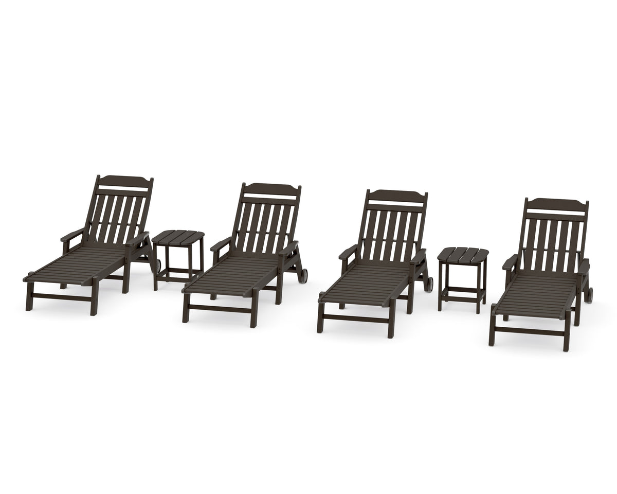 POLYWOOD Cottage 6-Piece Chaise Set with Arms and Wheels in Vintage Coffee