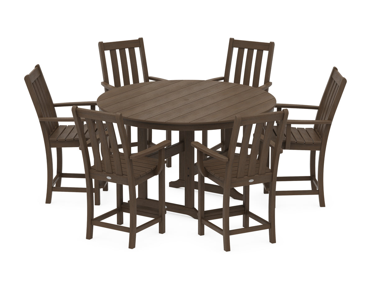 POLYWOOD Vineyard 7-Piece Arm Chair Round Farmhouse Counter Set in Kona