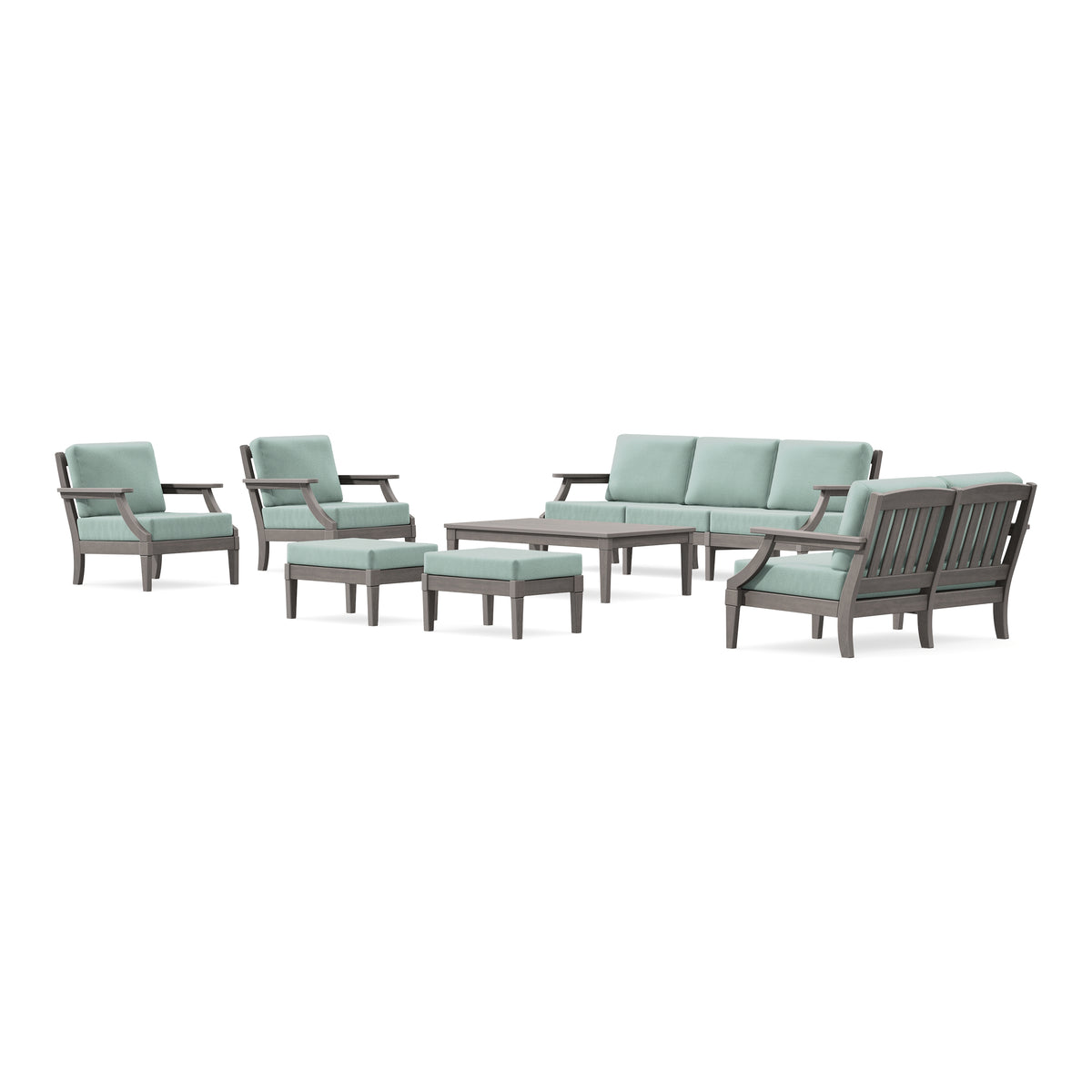 POLYWOOD PW Designer Series Estate 7-Piece Lounge Sofa Set in Driftwood / Spa