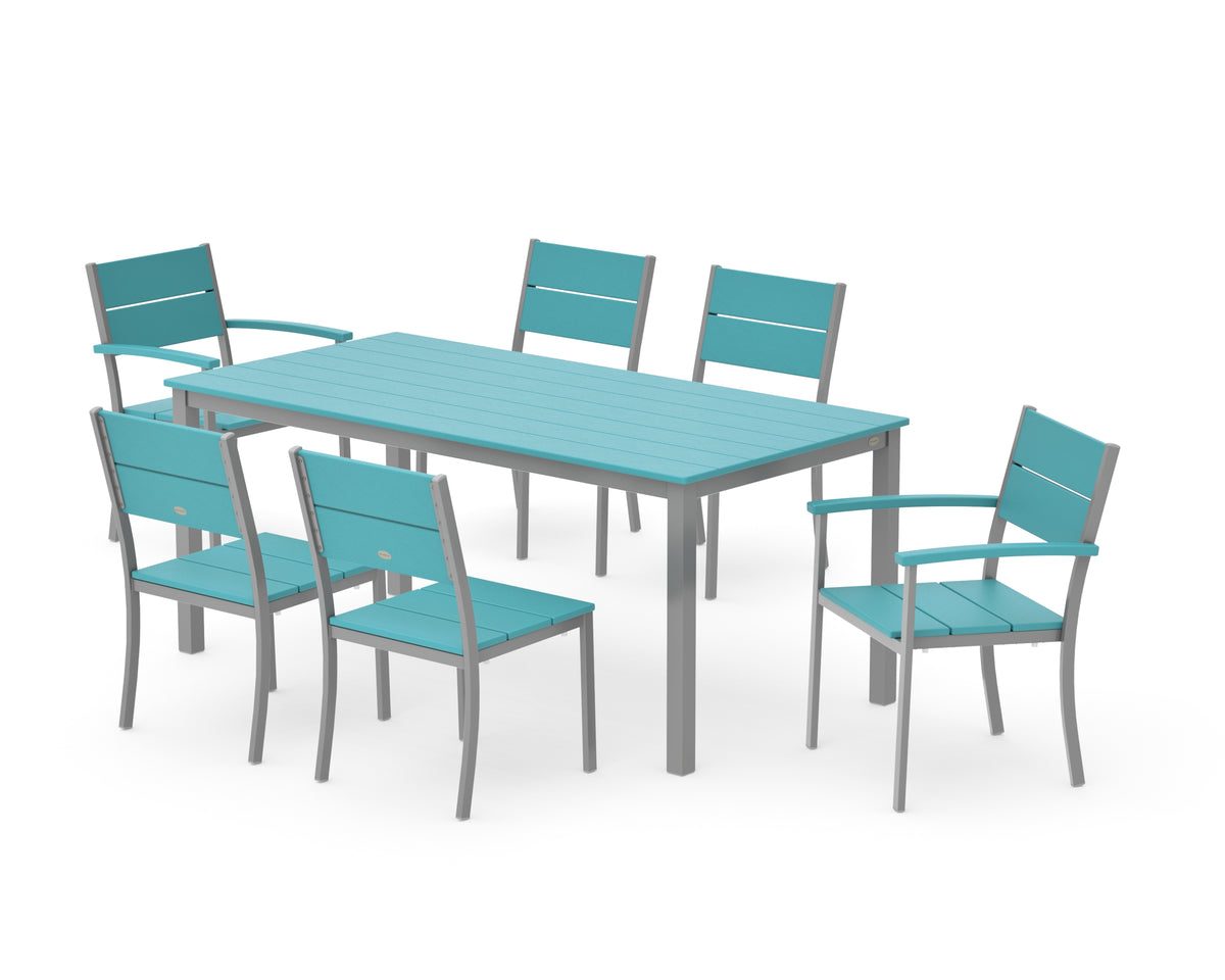 POLYWOOD Main Street 7-Piece Dining Set with Main Street 36" x 72" Dining Table in Silver / Aruba