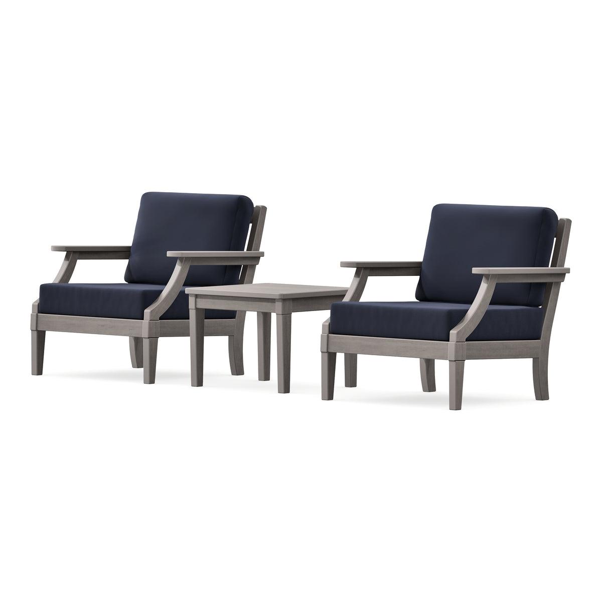 POLYWOOD PW Designer Series Estate 3-Piece Lounge Chair Set in Driftwood / Navy