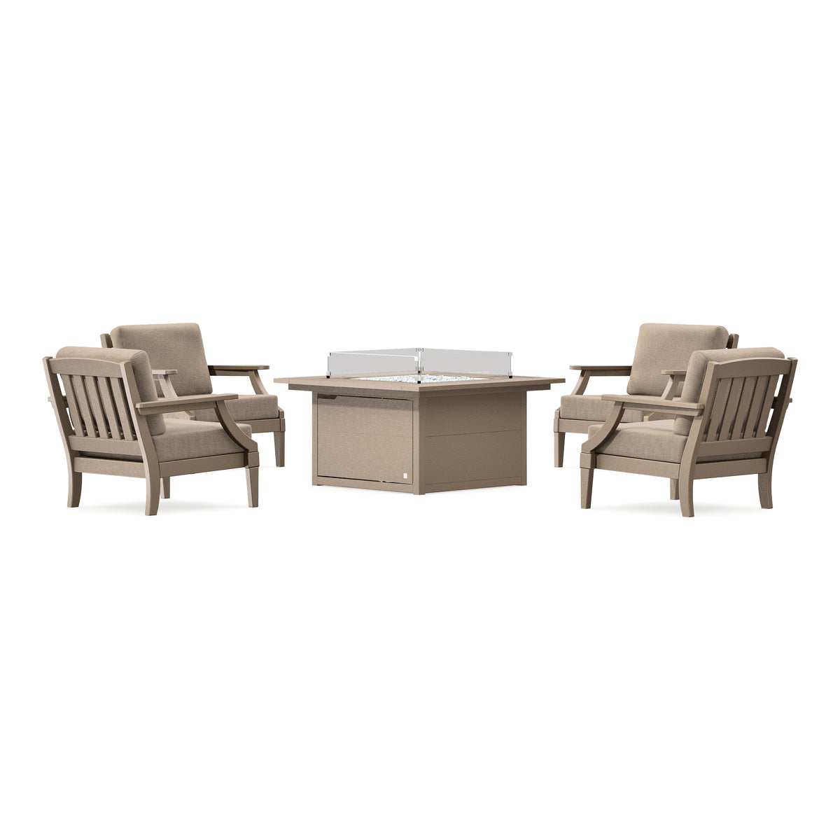 POLYWOOD PW Designer Series Estate 5-Piece Lounge Fire Table Set in Vintage Sahara / Spiced Burlap