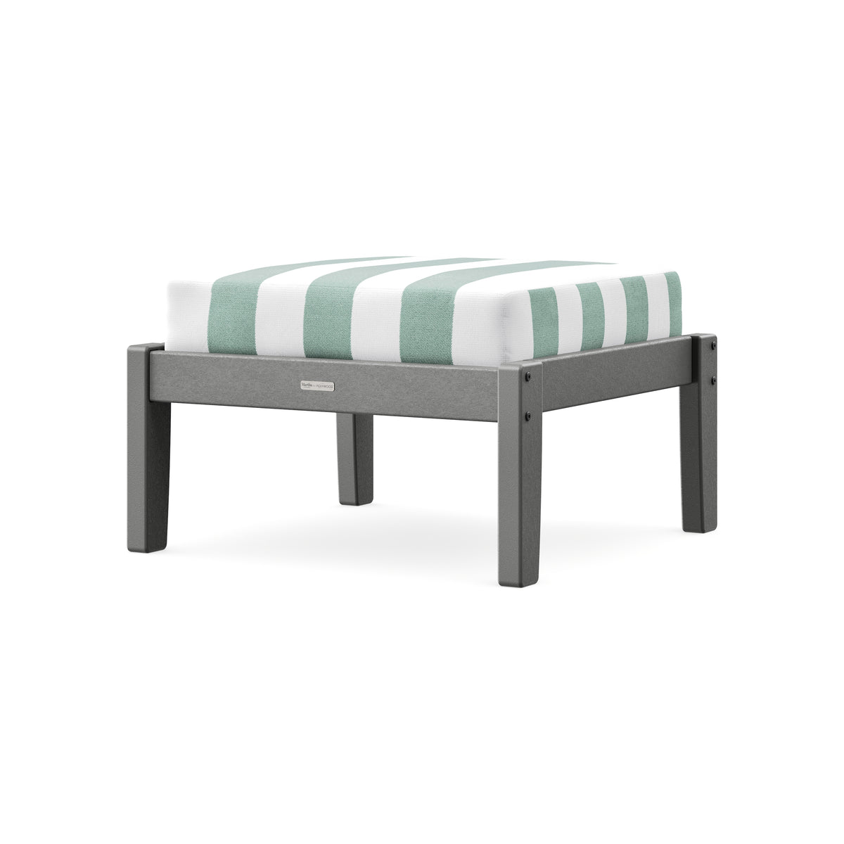 POLYWOOD Chinoiserie Deep Seating Ottoman in Slate Grey / Cabana Stripe Glacier Spa