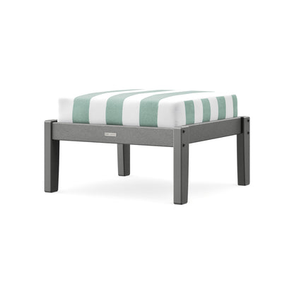 POLYWOOD Chinoiserie Deep Seating Ottoman in Slate Grey / Cabana Stripe Glacier Spa
