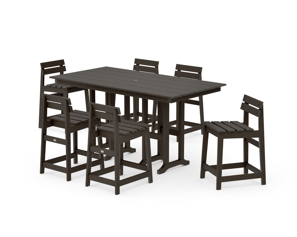 POLYWOOD Modern Studio Plaza Lowback Counter Chair 7-Piece Set in Vintage Coffee
