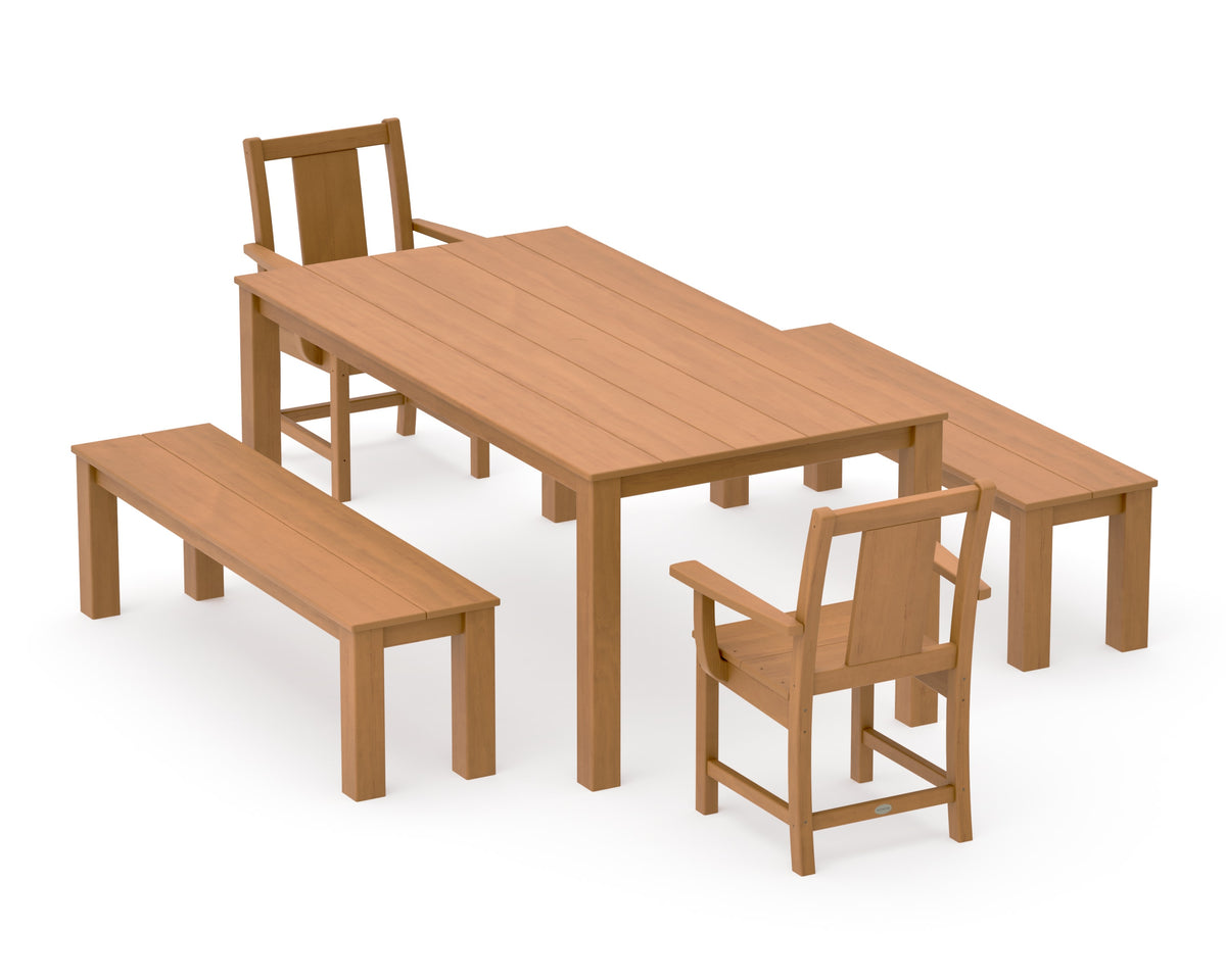 POLYWOOD Prairie 5-Piece Parsons Dining Set with Benches in Natural