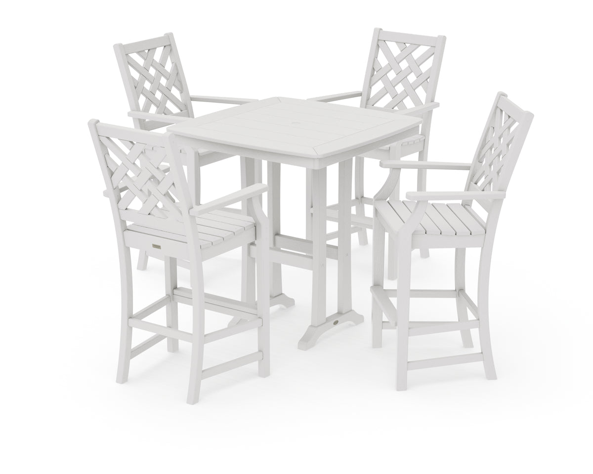POLYWOOD Country Living Wovendale 5-Piece Bar Set with Trestle Legs in Vintage White