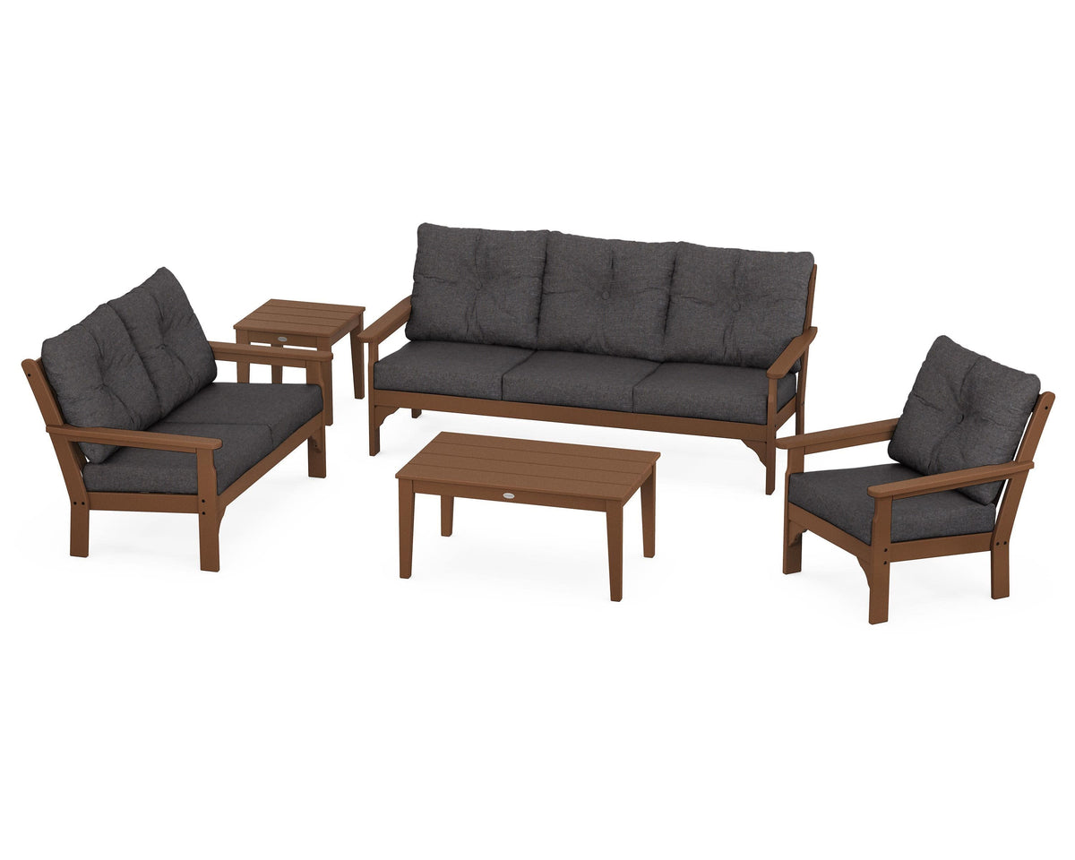 POLYWOOD Vineyard 5-Piece Deep Seating Set with Sofa in Teak / Ash Charcoal