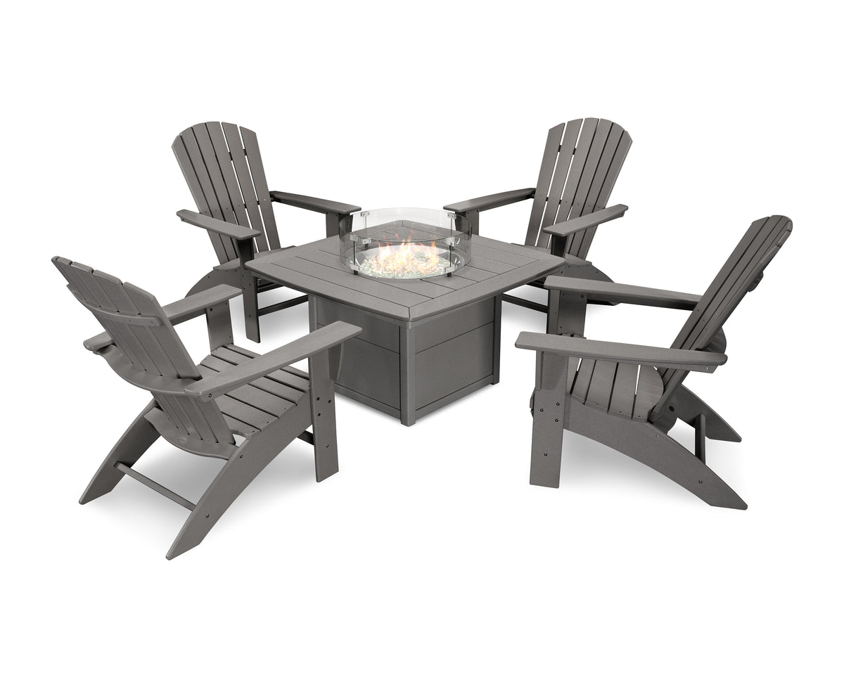 POLYWOOD Nautical Curveback Adirondack 5-Piece Conversation Set with ...