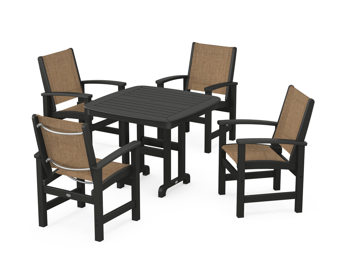 POLYWOOD Coastal 5-Piece Dining Set with Nautical 37" Dining Table in Black / Burlap