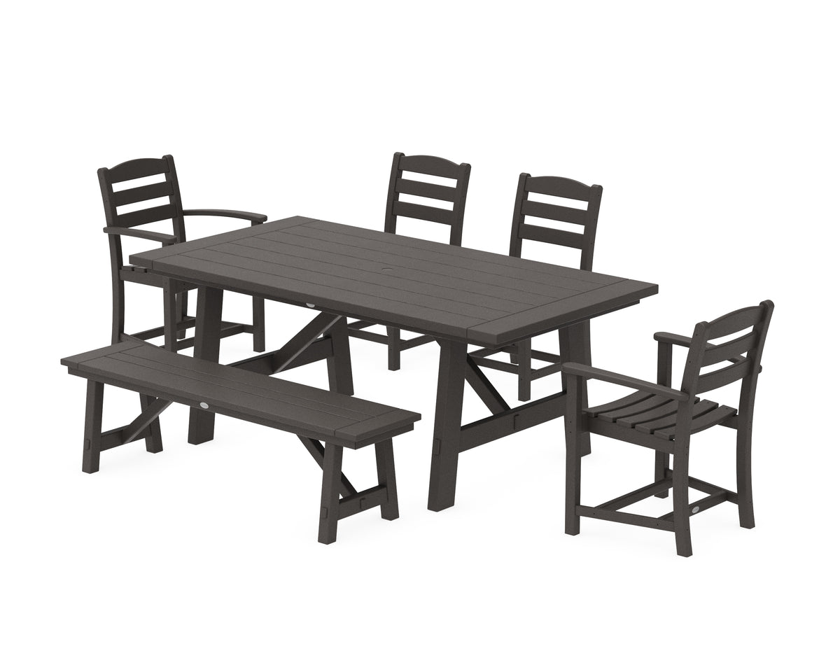 POLYWOOD La Casa Café 6-Piece Rustic Farmhouse Dining Set with Bench in Vintage Coffee
