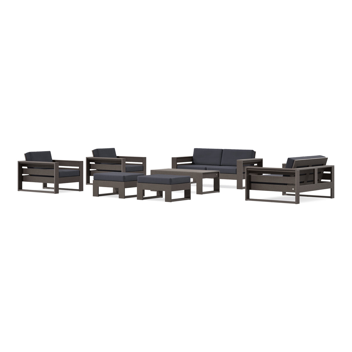 POLYWOOD PW Designer Series Latitude 7-Piece Lounge Loveseat Set in Vintage Coffee / Midnight Linen
