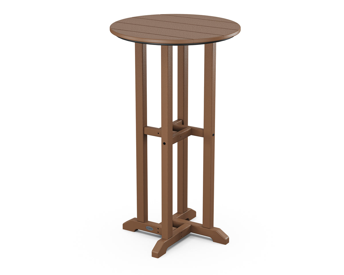 POLYWOOD 24" Round Farmhouse Bar Bistro Table in Teak
