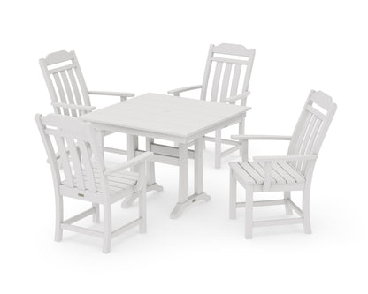 POLYWOOD Cottage 5-Piece Farmhouse Dining Set with Trestle Legs in Vintage White