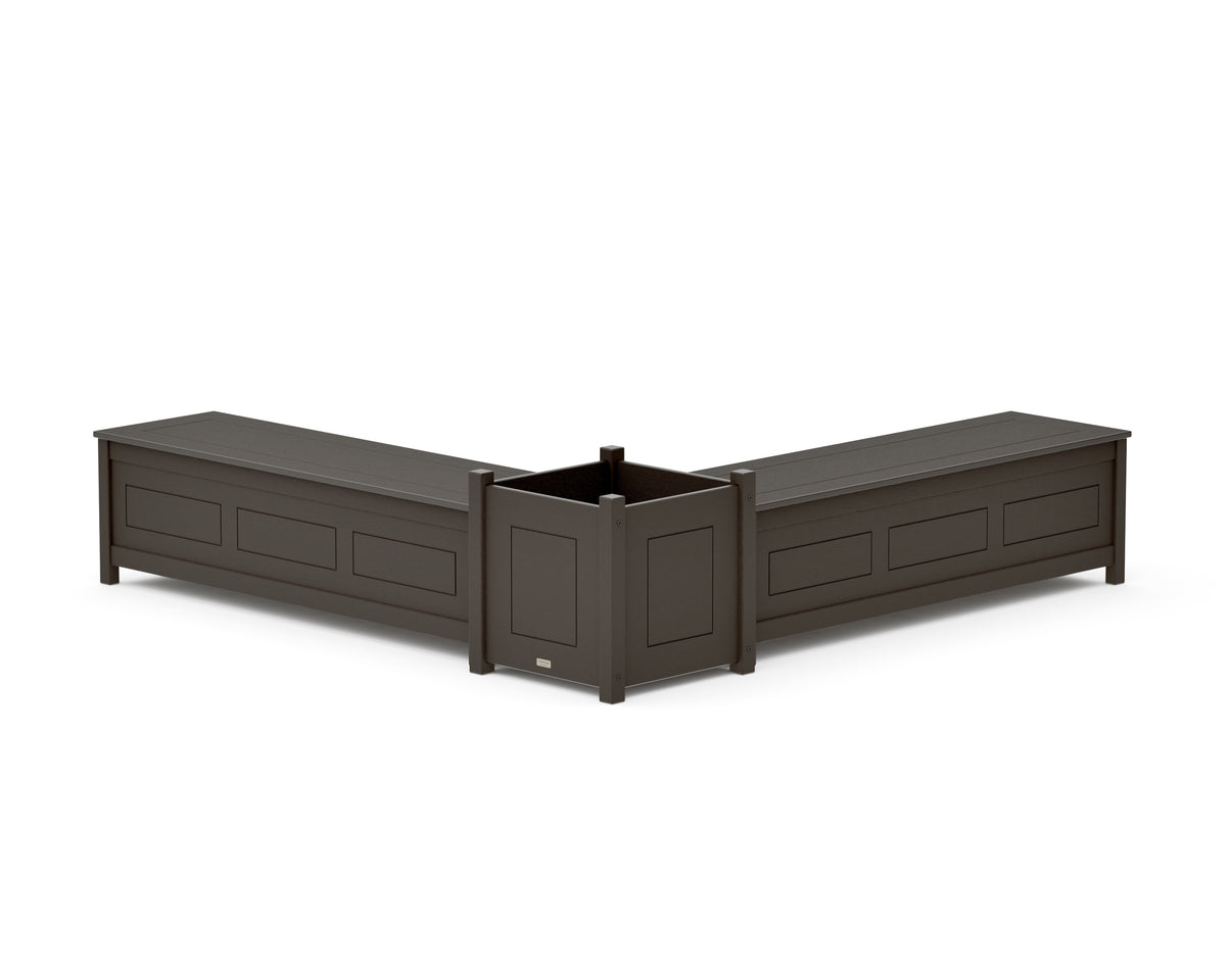 POLYWOOD 60" Country Living L-Shaped Planter Storage Bench Set - Large in Vintage Coffee
