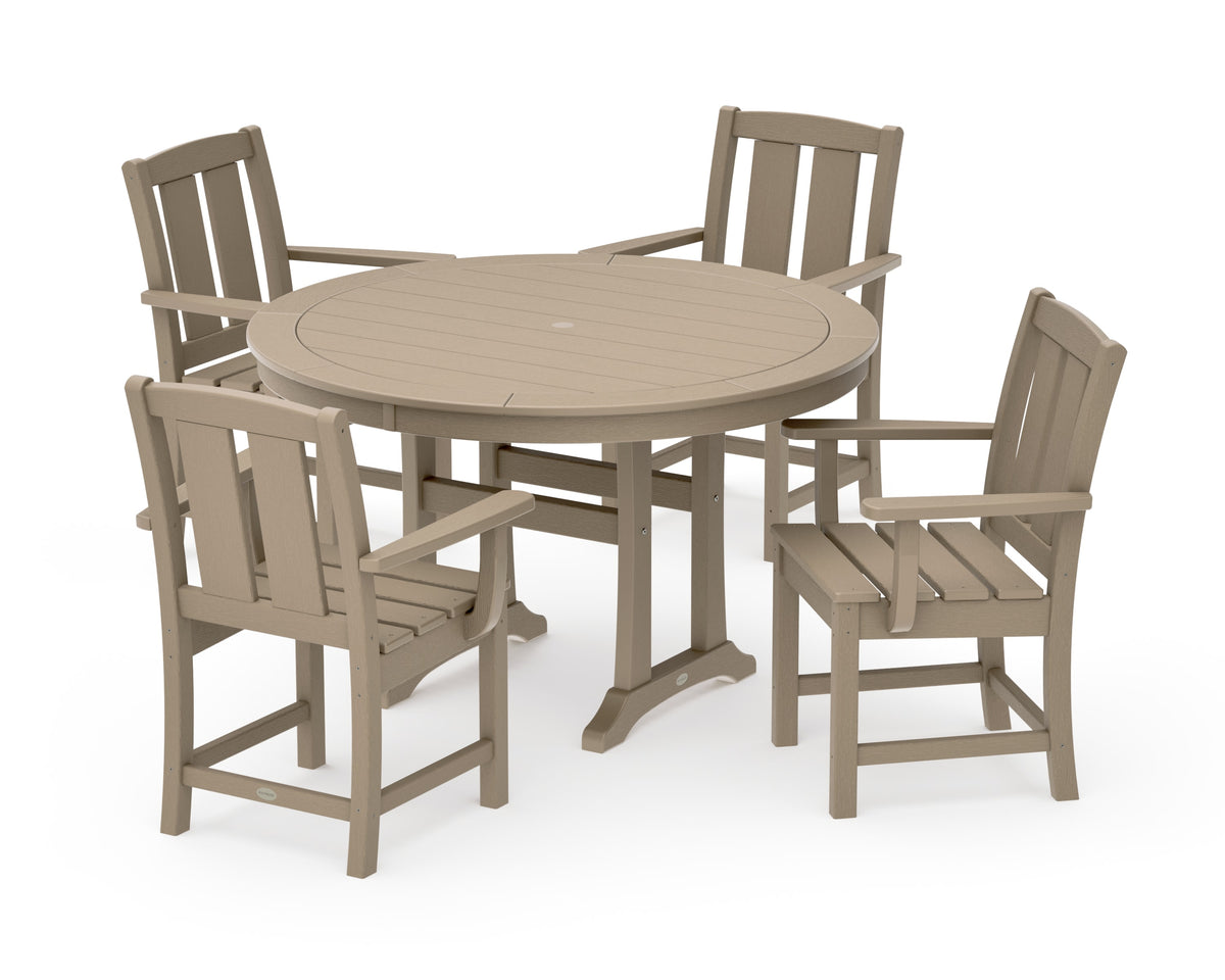 POLYWOOD Mission 5-Piece Round Dining Set with Trestle Legs in Vintage Sahara