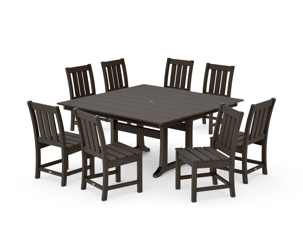 POLYWOOD Oxford Side Chair 9-Piece Square Farmhouse Dining Set with Trestle Legs in Vintage Coffee