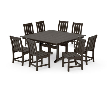 POLYWOOD Oxford Side Chair 9-Piece Square Farmhouse Dining Set with Trestle Legs in Vintage Coffee